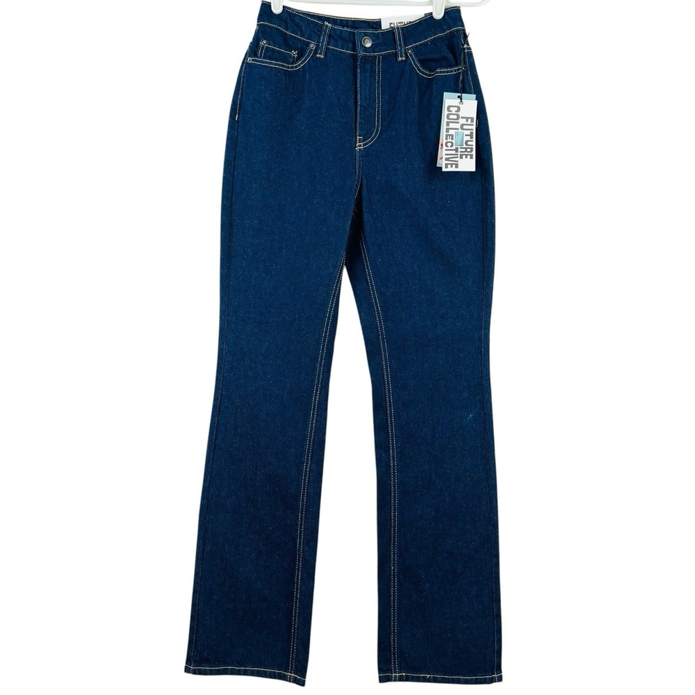 Future Collective Reese Blutstein Women Blue Jean Size 2 Flare-Leg High-Rise NWT